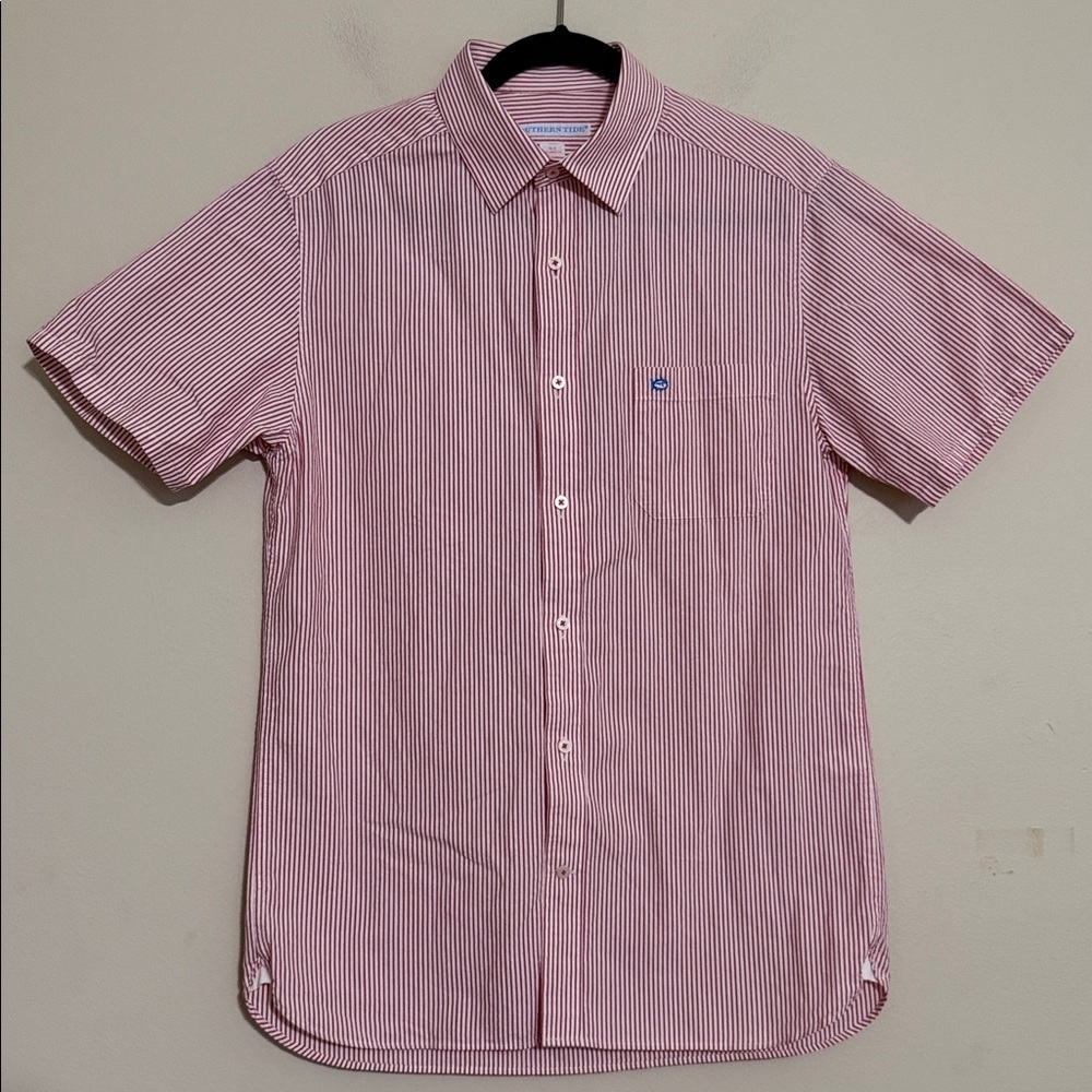 Southern Tide red White Striped Button Down Shirt mens trim fit S casual office